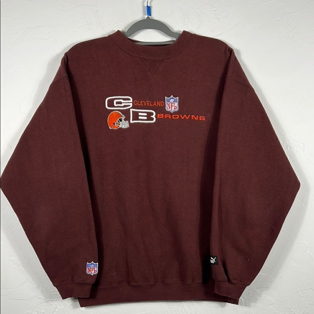 🏈 Vintage CLEVELAND BROWNS NFL Puma Embroidered CREWNECK Sweatshirt Men XL - EU